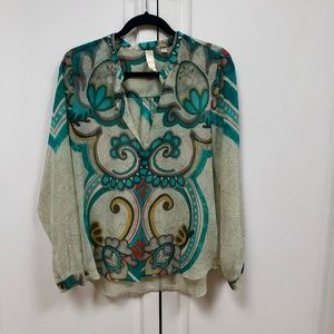 Turquoise Print Blouse
